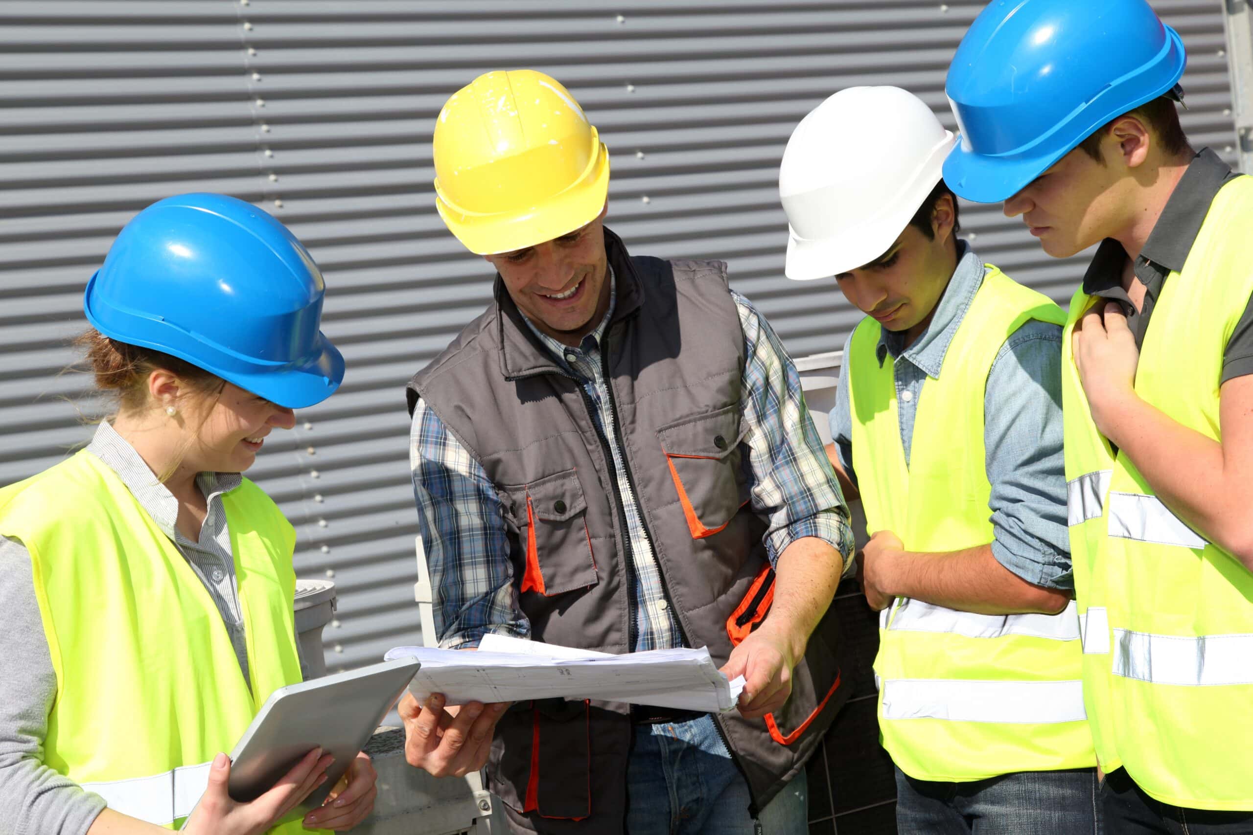 Group of students in professional training at construction site